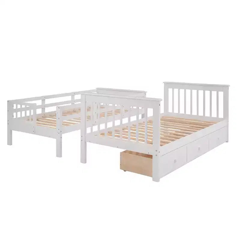 Twin over Twin Stairway Bunk Bed with Storage Drawers and Guard Rail