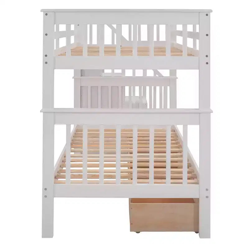 Twin over Twin Stairway Bunk Bed with Storage Drawers and Guard Rail