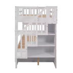 Twin over Twin Stairway Bunk Bed with Storage Drawers and Guard Rail