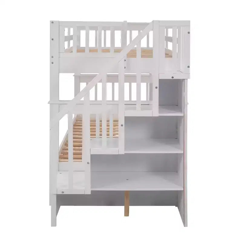 Twin over Twin Stairway Bunk Bed with Storage Drawers and Guard Rail