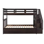 Twin over Twin Stairway Bunk Bed with Storage Drawers and Guard Rail