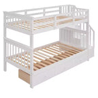 Twin over Twin Stairway Bunk Bed with Storage Drawers and Guard Rail
