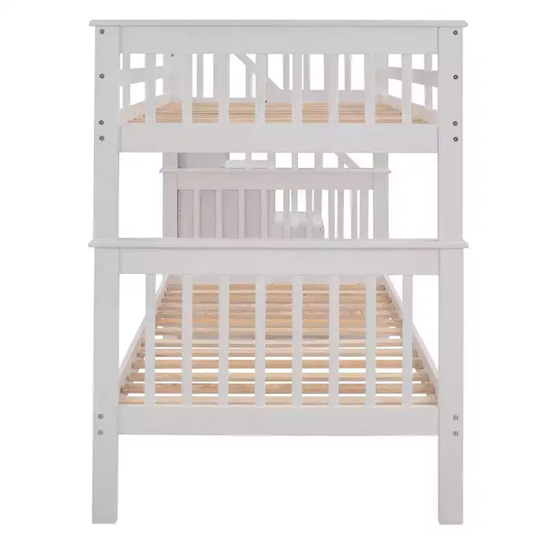Twin over Twin Stairway Bunk Bed with Storage Drawers and Guard Rail
