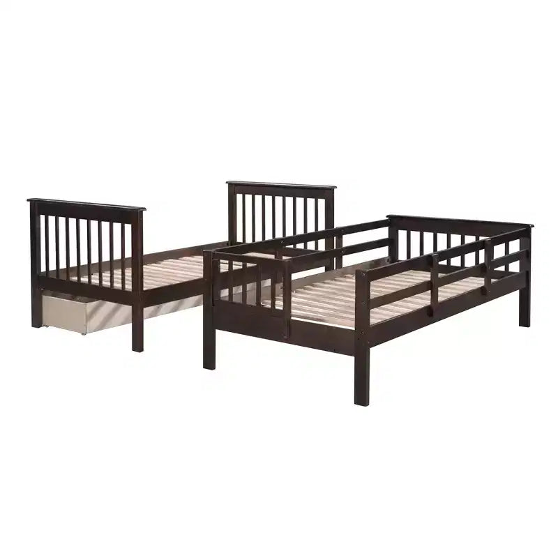 Twin over Twin Stairway Bunk Bed with Storage Drawers and Guard Rail