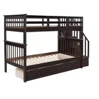 Twin over Twin Stairway Bunk Bed with Storage Drawers and Guard Rail