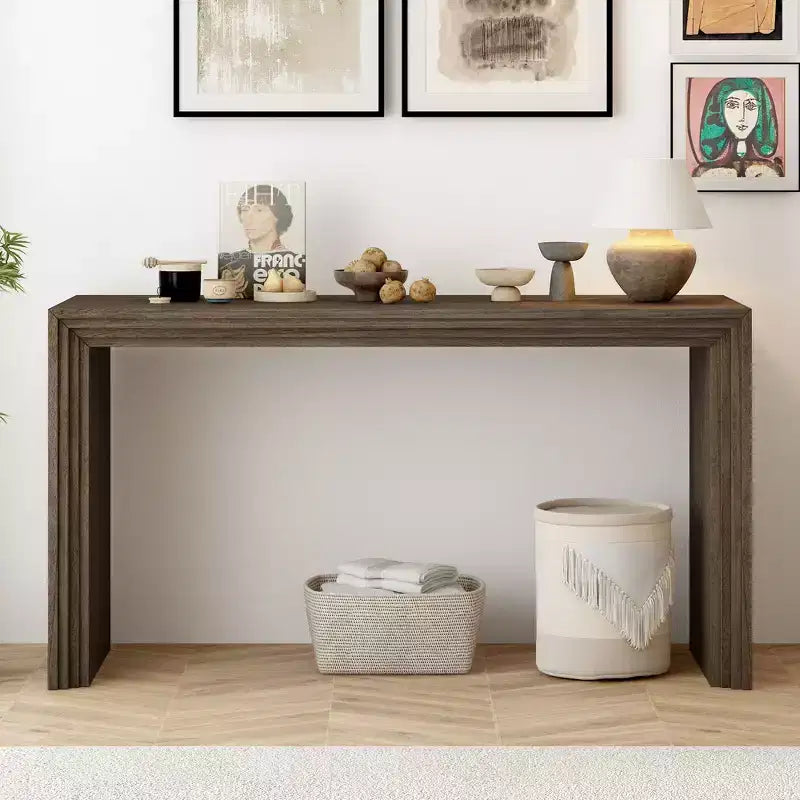 Modern Entryway Console Table with Paulownia Veneer and Thick Tabletop, Accent Table for Foyer and Living Room