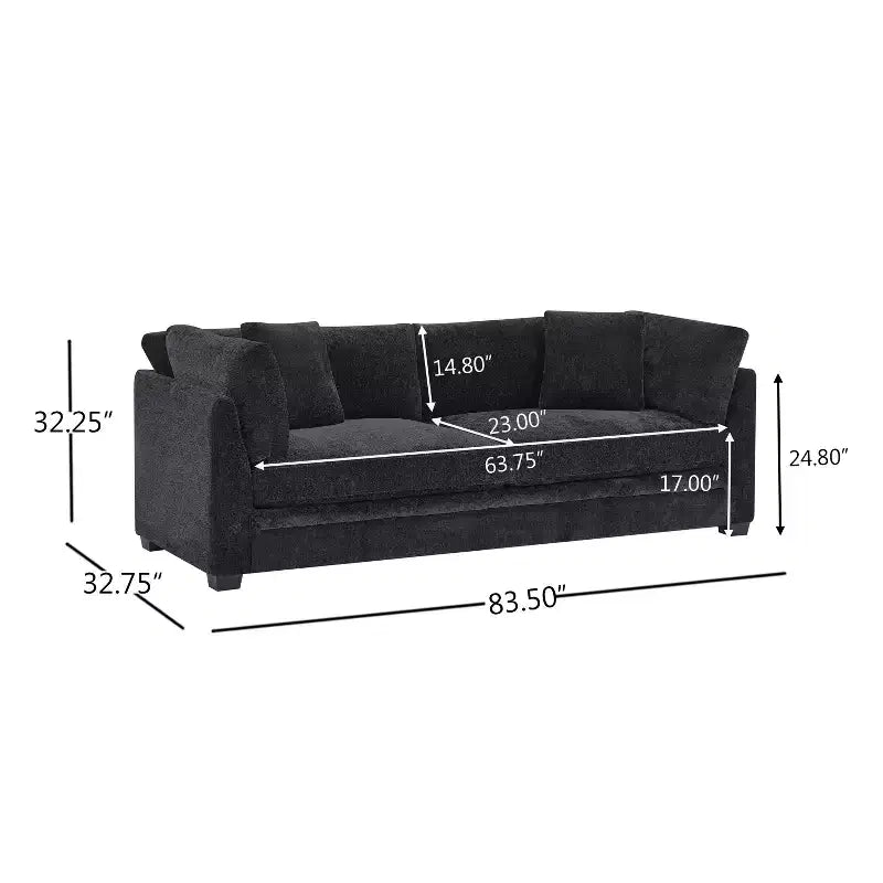 Modern 83.5" 3-Seater Chenille Upholstered Sofa with Flared Arms