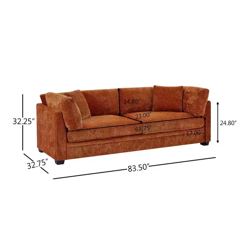 Modern 83.5" 3-Seater Chenille Upholstered Sofa with Flared Arms