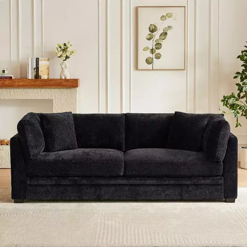 Modern 83.5" 3-Seater Chenille Upholstered Sofa with Flared Arms