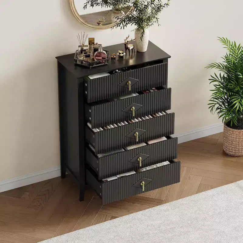 42.9" Tall Fluted 5-Drawer Dresser, Wood Chest of Drawers