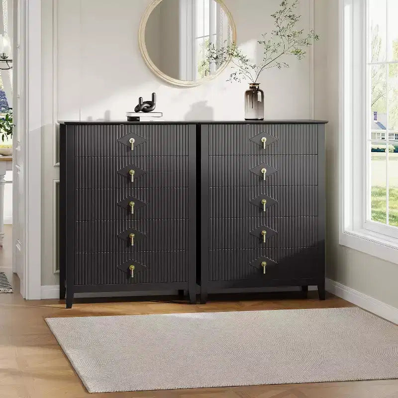 42.9" Tall Fluted 5-Drawer Dresser, Wood Chest of Drawers