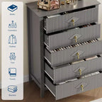 42.9" Tall Fluted 5-Drawer Dresser, Wood Chest of Drawers
