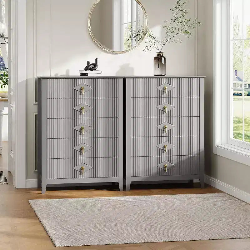 42.9" Tall Fluted 5-Drawer Dresser, Wood Chest of Drawers