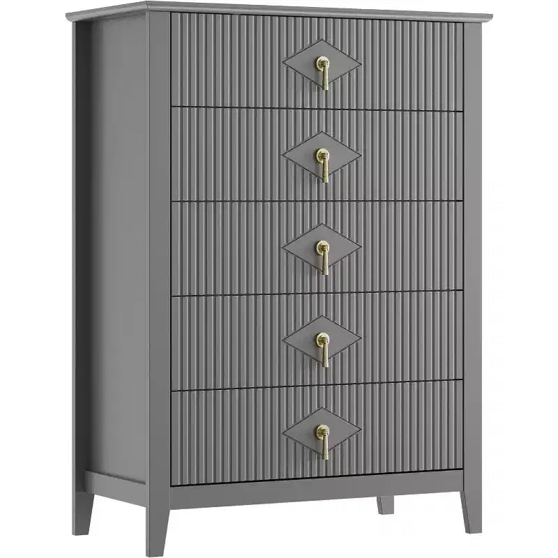 42.9" Tall Fluted 5-Drawer Dresser, Wood Chest of Drawers