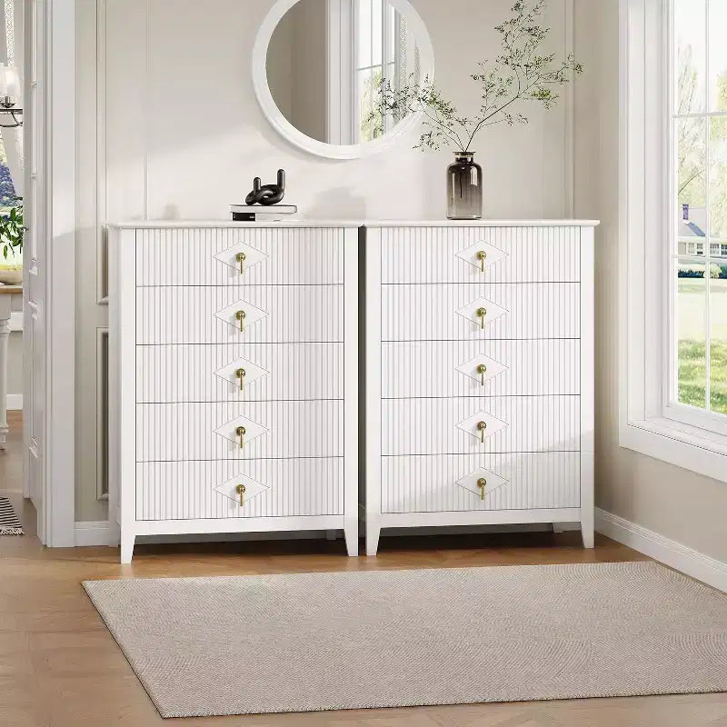 42.9" Tall Fluted 5-Drawer Dresser, Wood Chest of Drawers