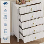 42.9" Tall Fluted 5-Drawer Dresser, Wood Chest of Drawers