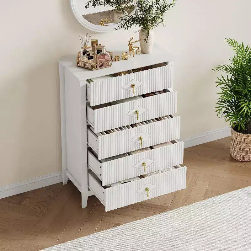 42.9" Tall Fluted 5-Drawer Dresser, Wood Chest of Drawers