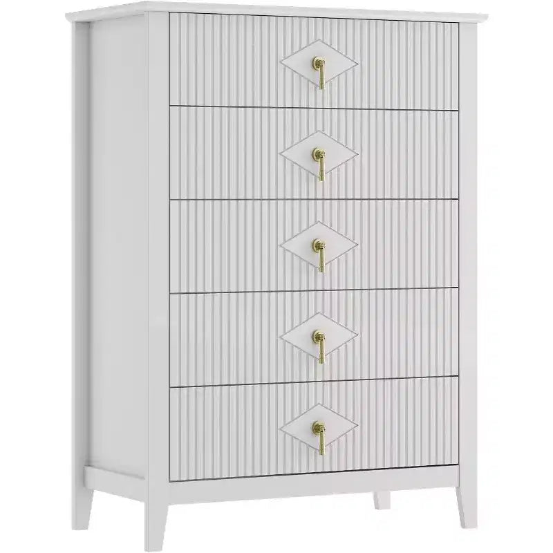 42.9" Tall Fluted 5-Drawer Dresser, Wood Chest of Drawers