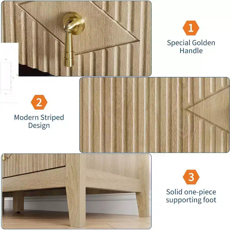 42.9" Tall Fluted 5-Drawer Dresser, Wood Chest of Drawers