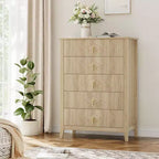 42.9" Tall Fluted 5-Drawer Dresser, Wood Chest of Drawers