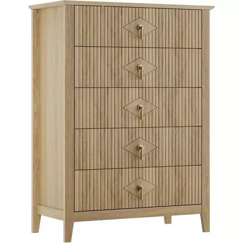 42.9" Tall Fluted 5-Drawer Dresser, Wood Chest of Drawers
