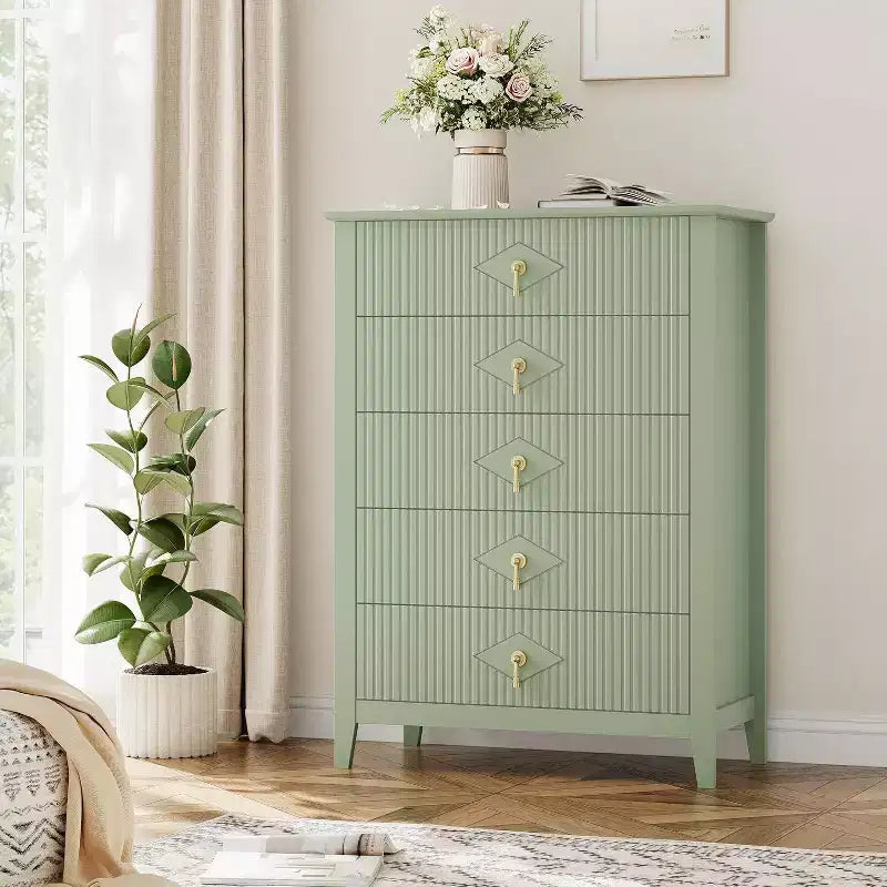 42.9" Tall Fluted 5-Drawer Dresser, Wood Chest of Drawers