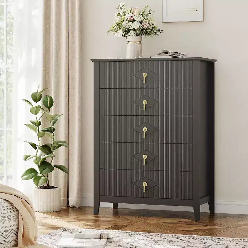 42.9" Tall Fluted 5-Drawer Dresser, Wood Chest of Drawers