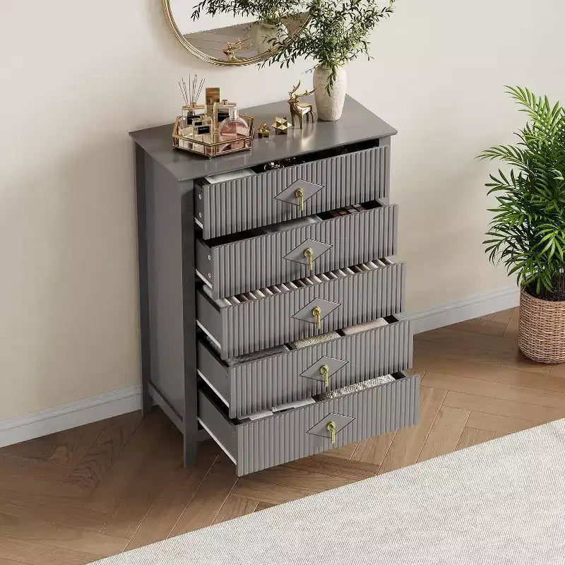 42.9" Tall Fluted 5-Drawer Dresser, Wood Chest of Drawers