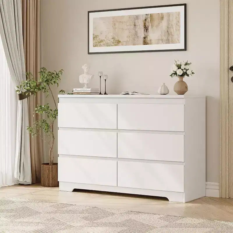 Modern 6-Drawer Dresser, Wood Storage Cabinet