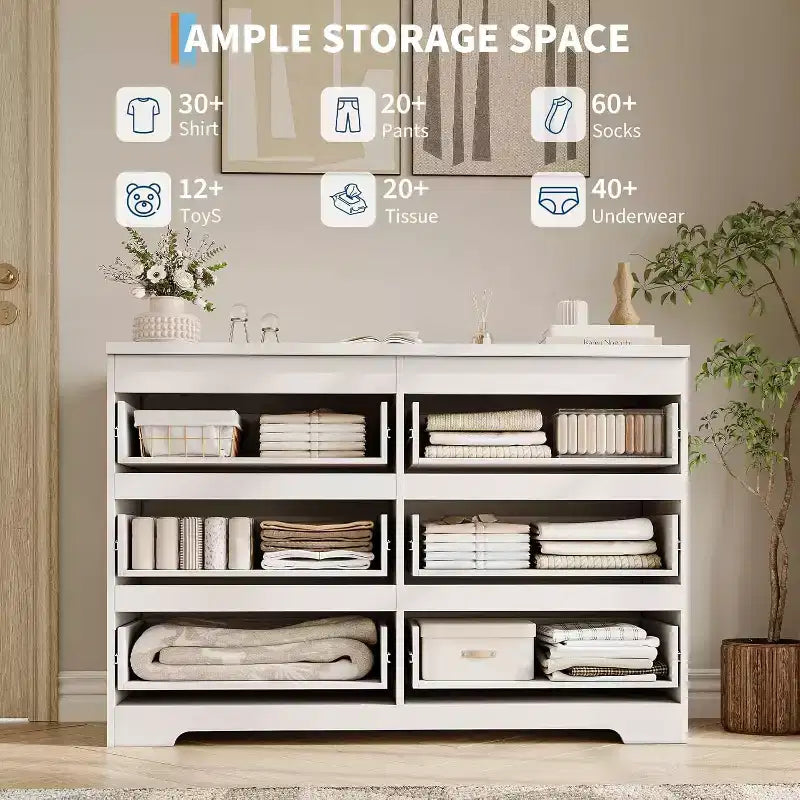 Modern 6-Drawer Dresser, Wood Storage Cabinet