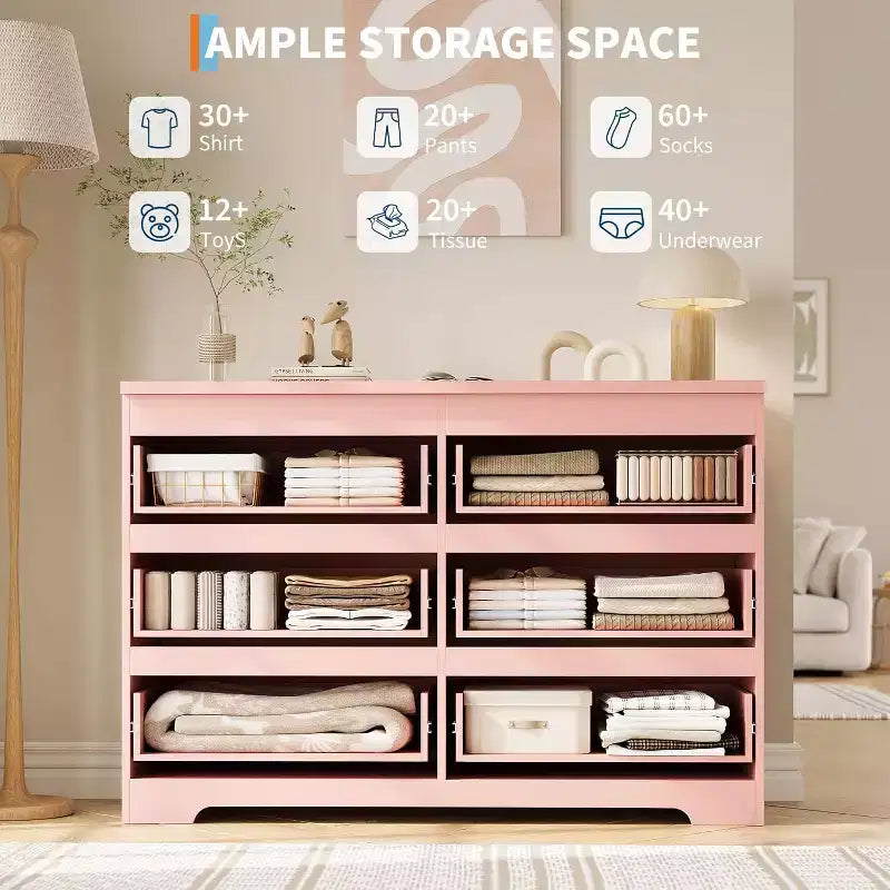 Modern 6-Drawer Dresser, Wood Storage Cabinet