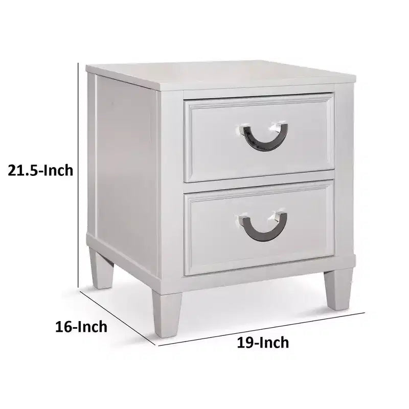 White 2-Drawer Nightstand with Chrome Pulls