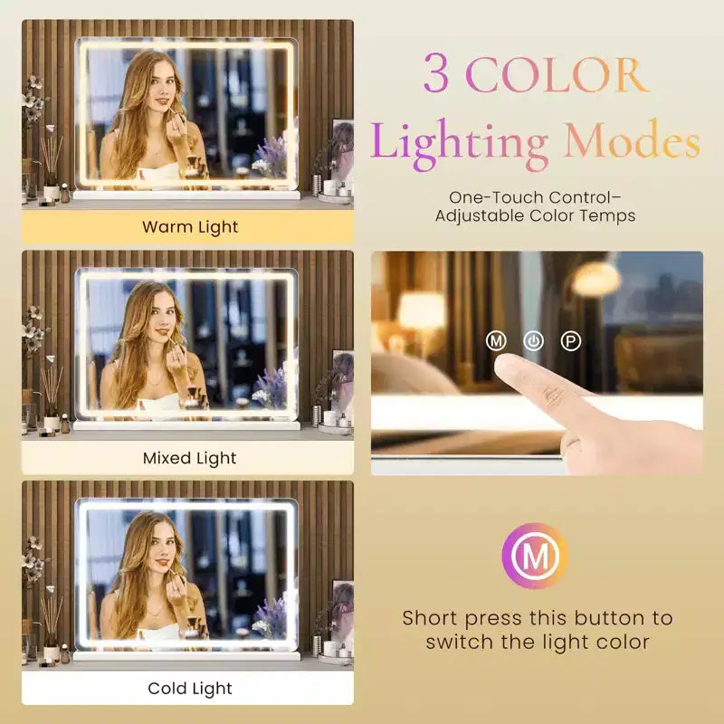 MAYEERTY Makeup Vanity Mirror Dimmable Touch Control Square