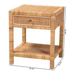 Natural Rattan & Mahogany 1-Drawer Nightstand with Open Shelf