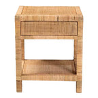 Natural Rattan & Mahogany 1-Drawer Nightstand with Open Shelf