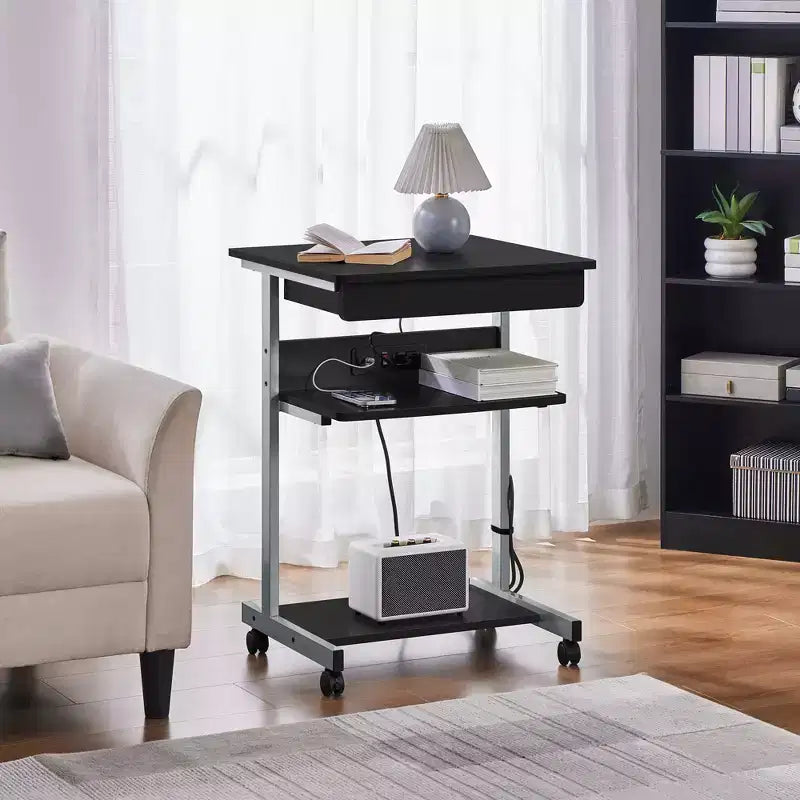 22-Inch Rolling Laptop Desk with Power Outlet - Black