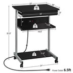 22-Inch Rolling Laptop Desk with Power Outlet - Black