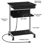22-Inch Rolling Laptop Desk with Power Outlet - Black