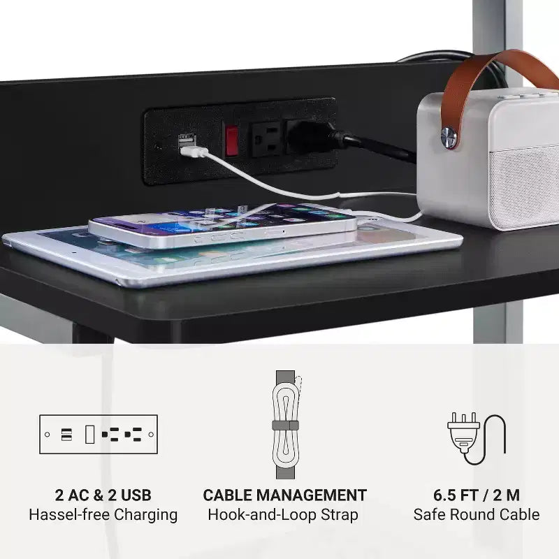 22-Inch Rolling Laptop Desk with Power Outlet - Black