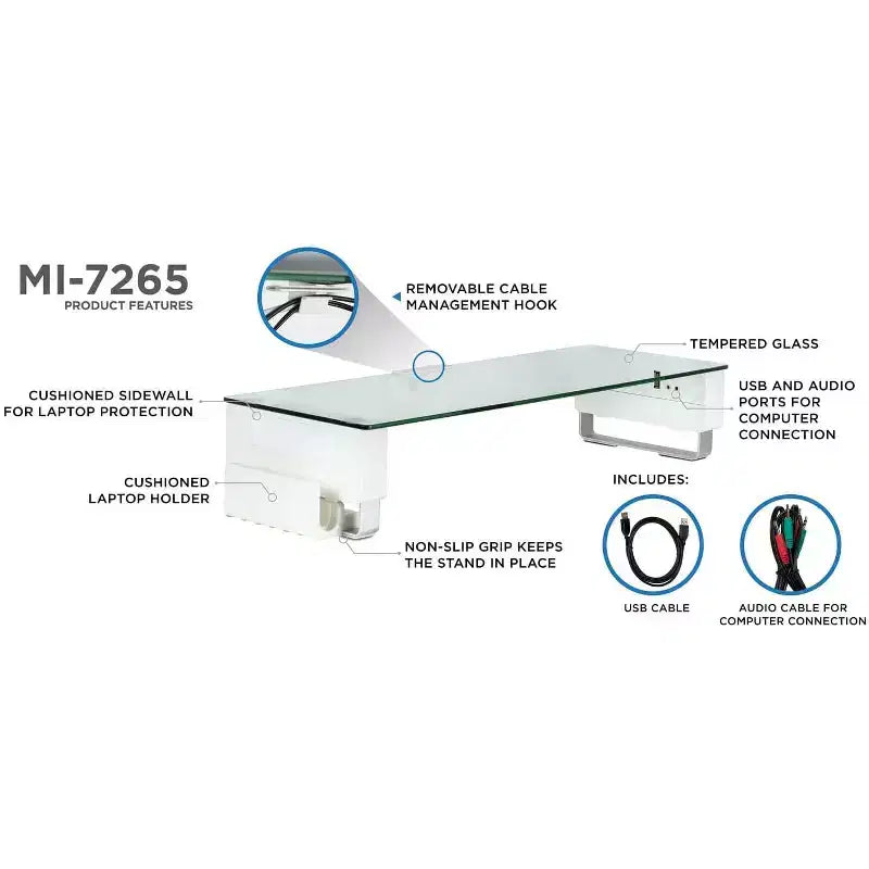 Tempered Glass Monitor Stand with 3 USB Ports | Desktop Riser for 24-32 Inch Screens | 66 Lbs Capacity