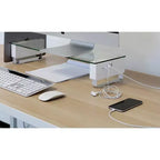 Tempered Glass Monitor Stand with 3 USB Ports | Desktop Riser for 24-32 Inch Screens | 66 Lbs Capacity