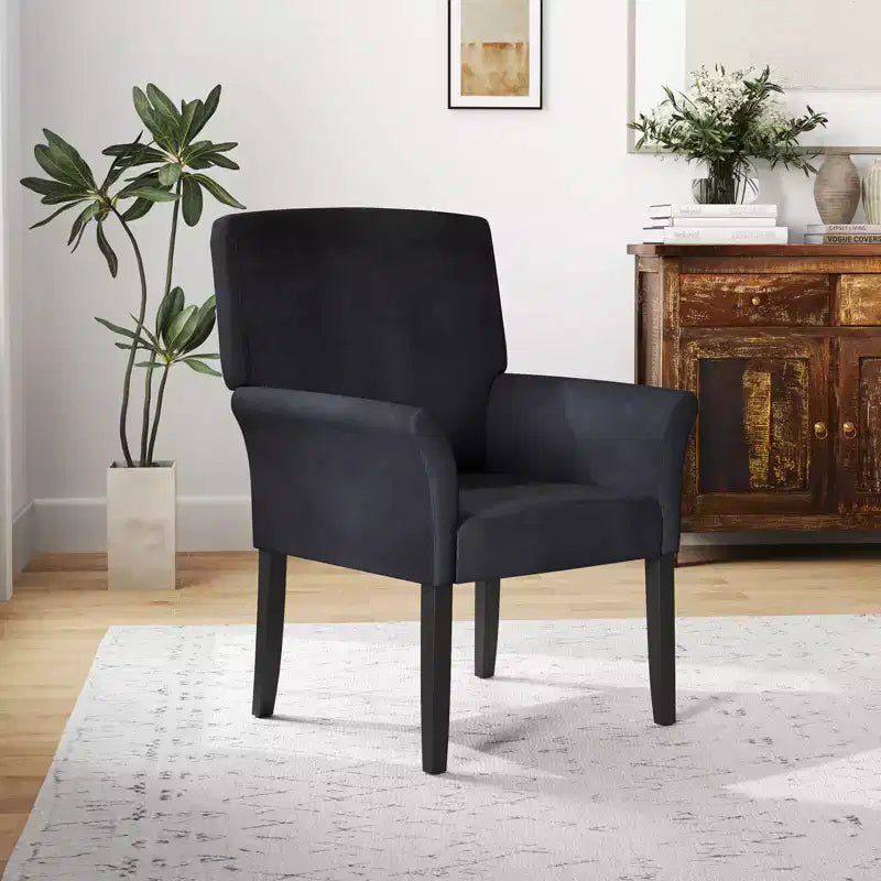 Upholstered Accent Chair with Rubber Wood Legs and Padded Armrests