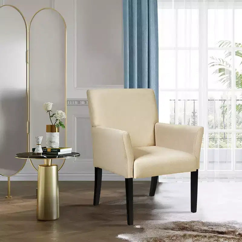 Upholstered Accent Chair with Rubber Wood Legs and Padded Armrests