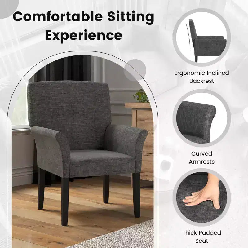 Upholstered Accent Chair with Rubber Wood Legs and Padded Armrests