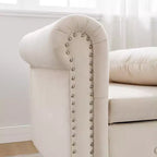 Velvet Chaise Longue with Storage, Pillow and Nailhead Accents