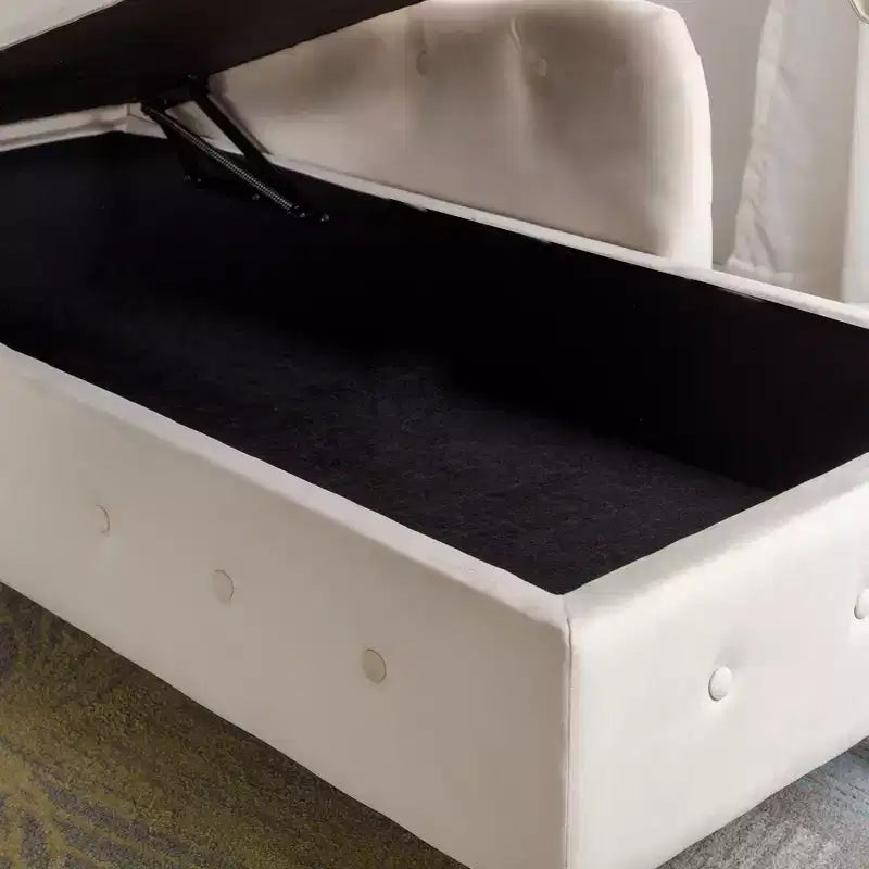 Velvet Chaise Longue with Storage, Pillow and Nailhead Accents