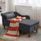 Velvet Chaise Longue with Storage, Pillow and Nailhead Accents