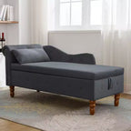 Velvet Chaise Longue with Storage, Pillow and Nailhead Accents