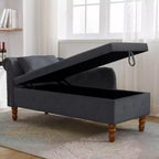 Velvet Chaise Longue with Storage, Pillow and Nailhead Accents