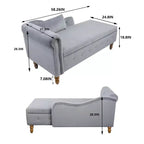 Velvet Chaise Longue with Storage, Pillow and Nailhead Accents